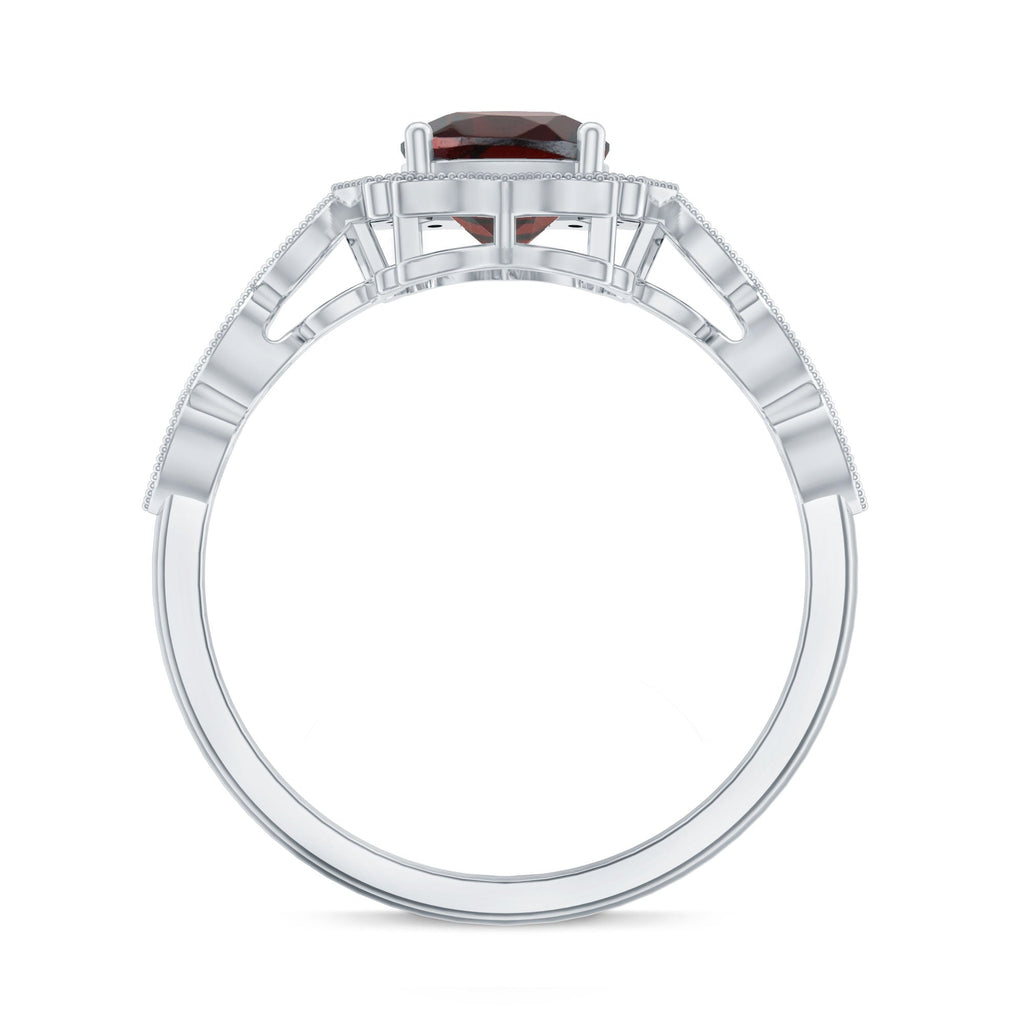 Vintage Looking 3.2 Carat Garnet Cushion Cut Engagement Ring with Diamond