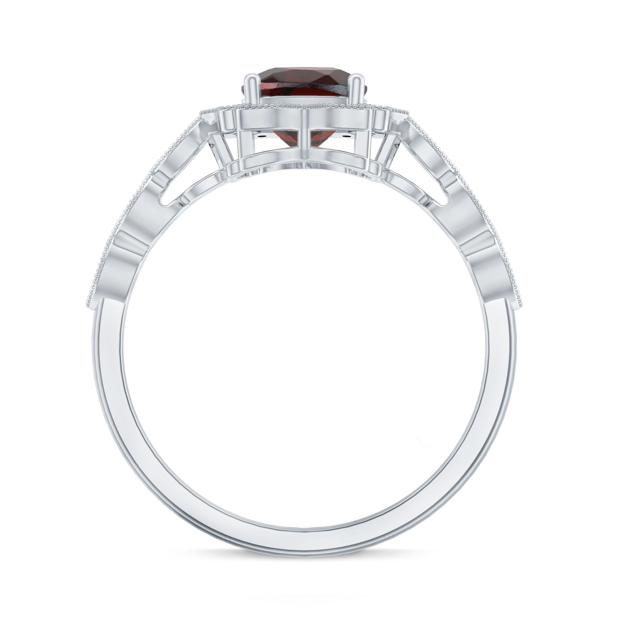 Vintage Looking 3.2 Carat Garnet Cushion Cut Engagement Ring with Diamond