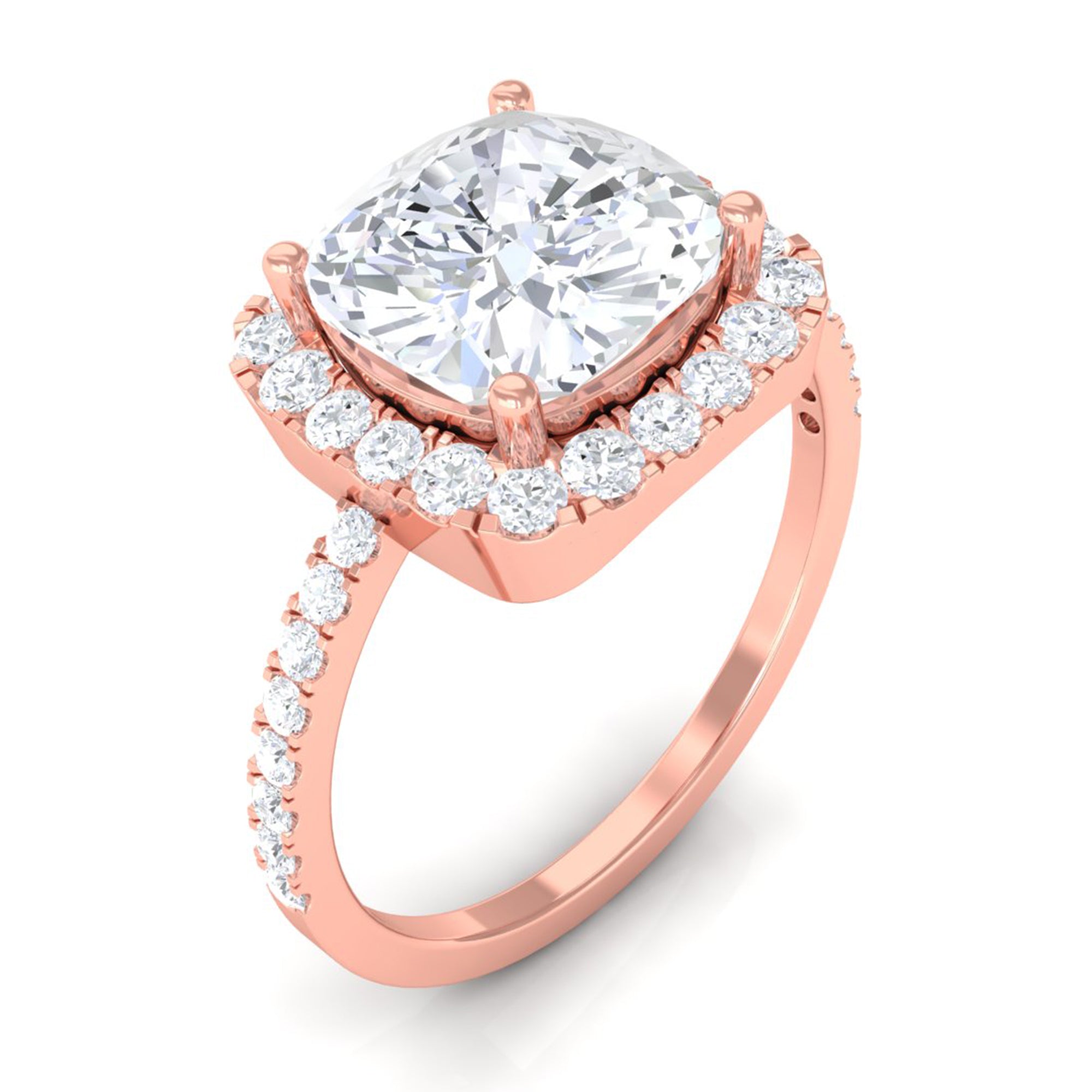 8 MM Cushion Cut Moissanite Halo Engagement Ring for Women