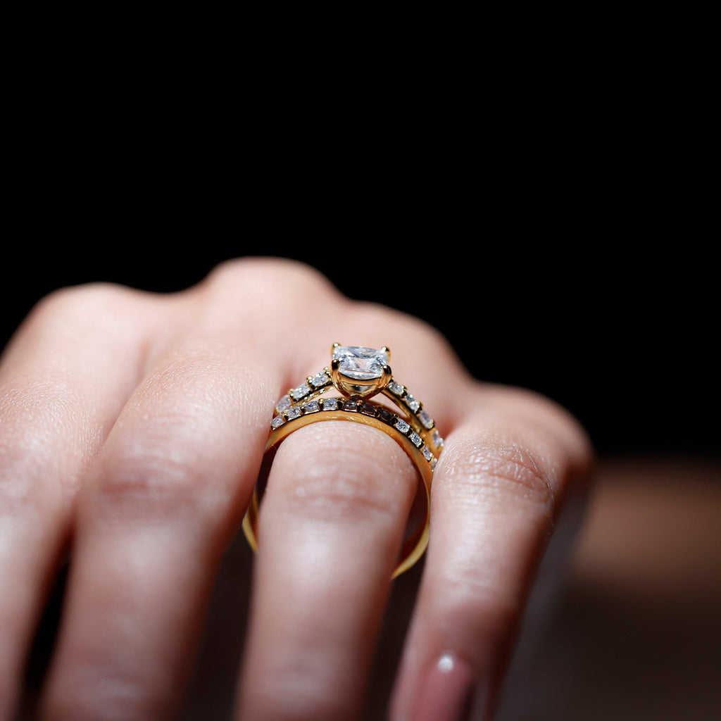 Princess Cut Moissanite Engagement Ring with Wedding Band