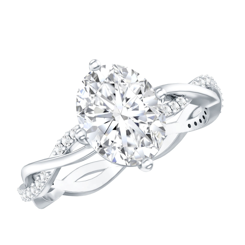 Moissanite Oval Engagement Ring With Diagonal Prong Setting