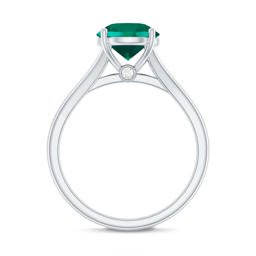 Certified 8 mm Lab Grown Emerald Engagement Ring with Diamond