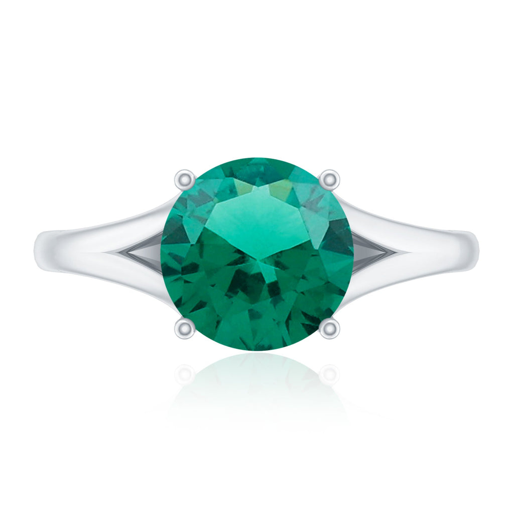 Certified 8 mm Lab Grown Emerald Engagement Ring with Diamond