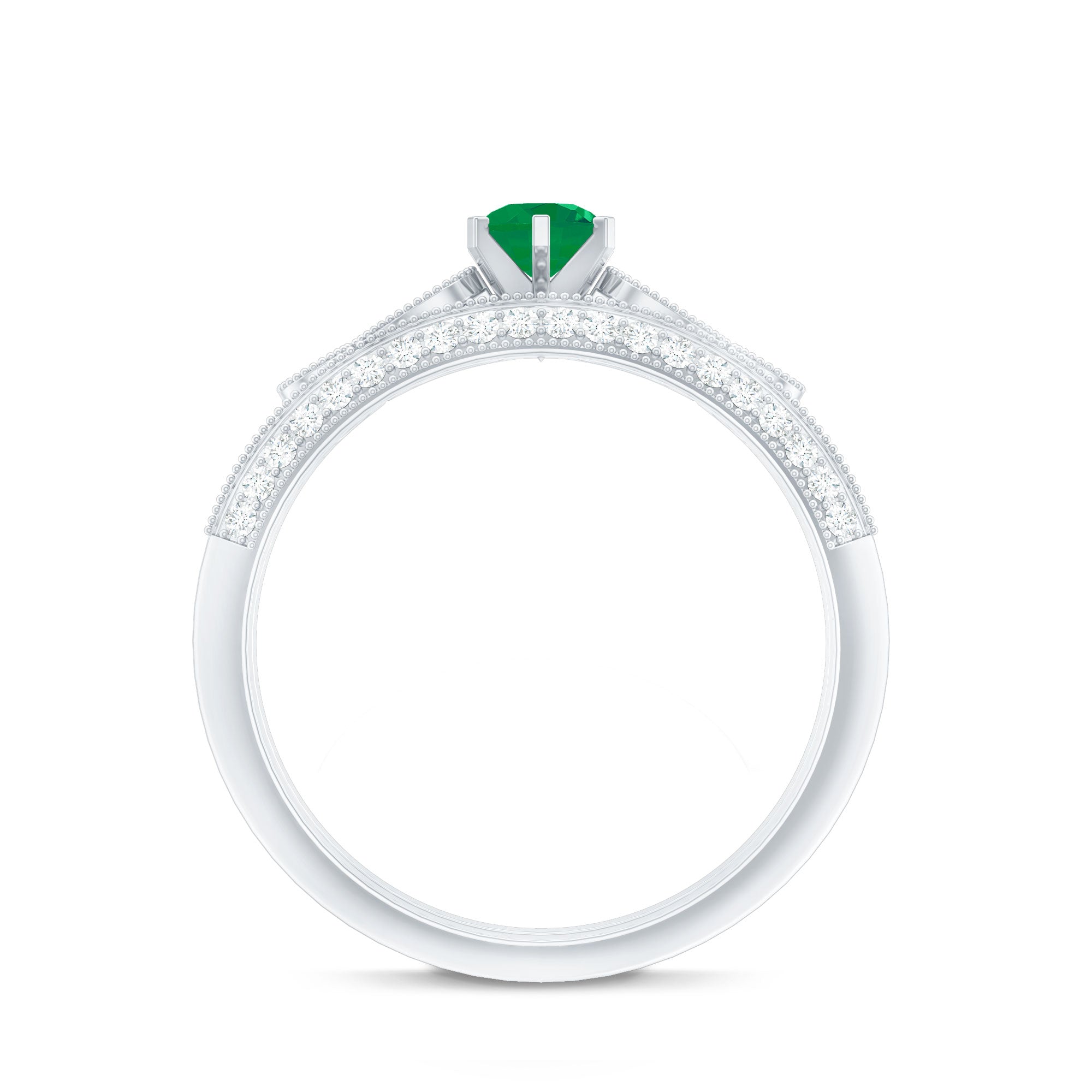 Vintage Looking Emerald Diamond Engagement Wedding Ring Set of 2