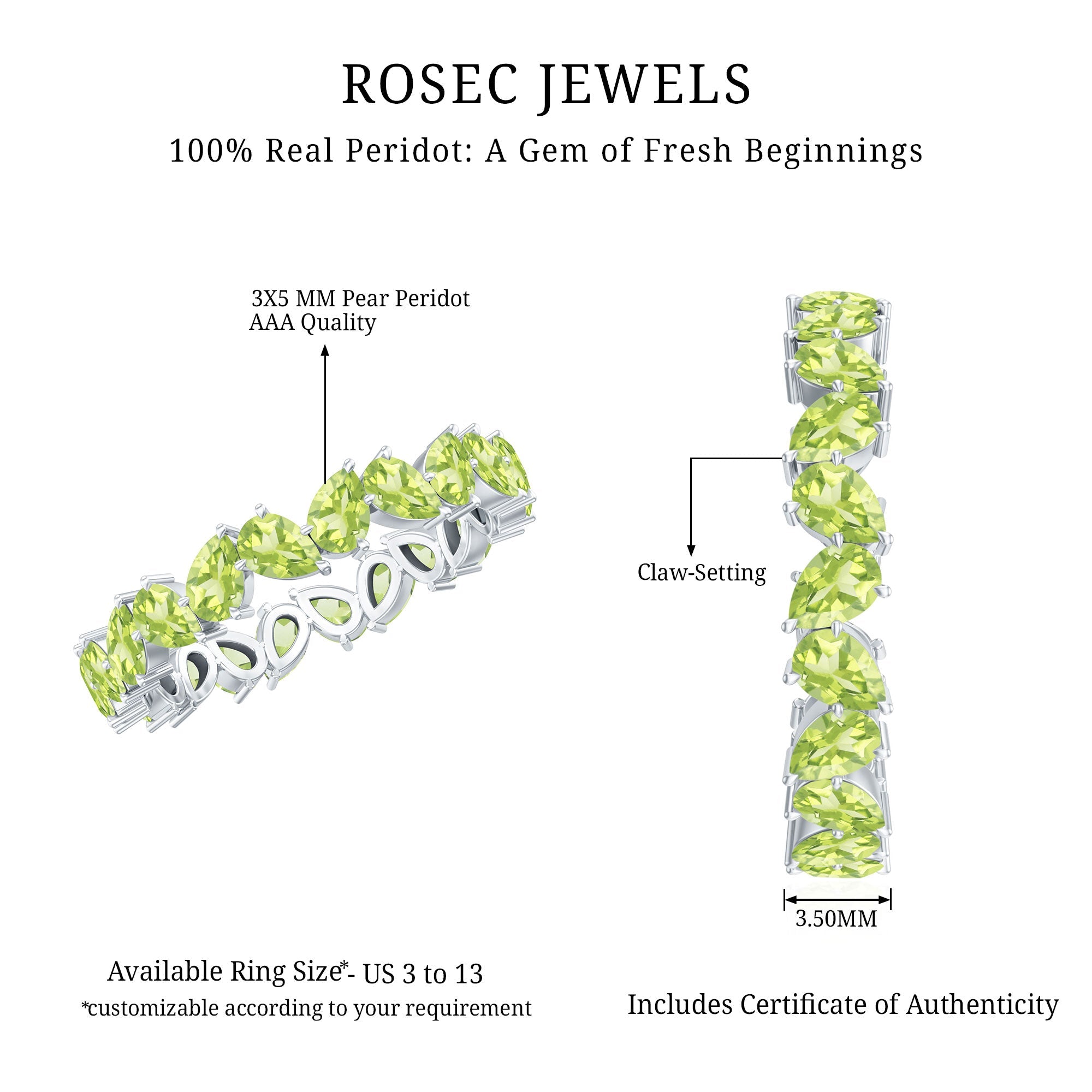 Natural Pear Shape Peridot Eternity Ring for Women