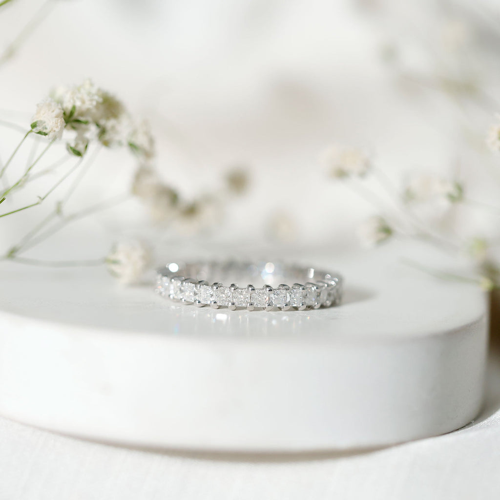 Princess Cut Cubic Zirconia Eternity Wedding Band Ring with Certificate