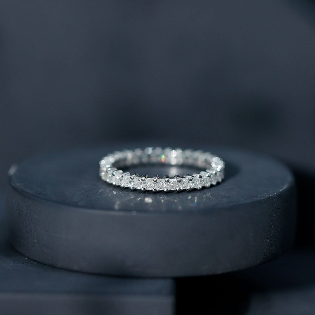 Princess Cut Cubic Zirconia Eternity Wedding Band Ring with Certificate