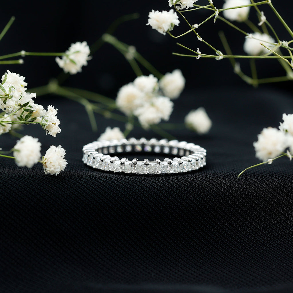 Princess Cut Cubic Zirconia Eternity Wedding Band Ring with Certificate