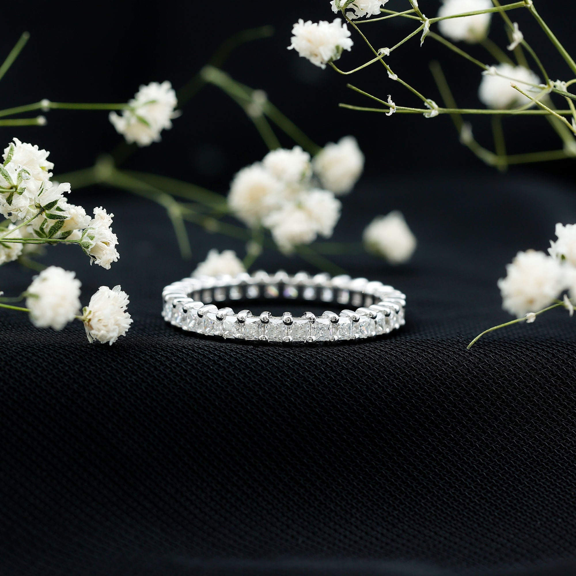 Princess Cut Cubic Zirconia Eternity Wedding Band Ring with Certificate