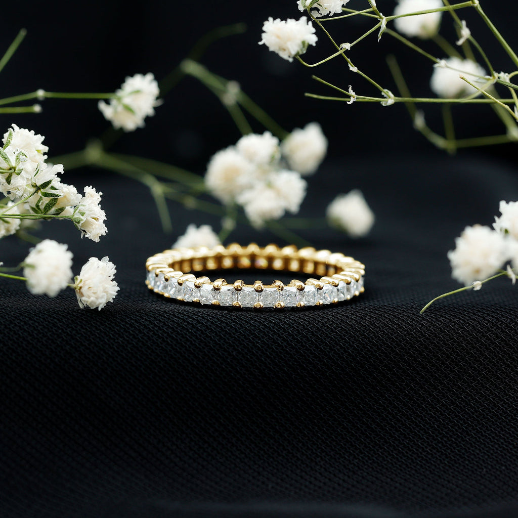 Princess Cut Cubic Zirconia Eternity Wedding Band Ring with Certificate