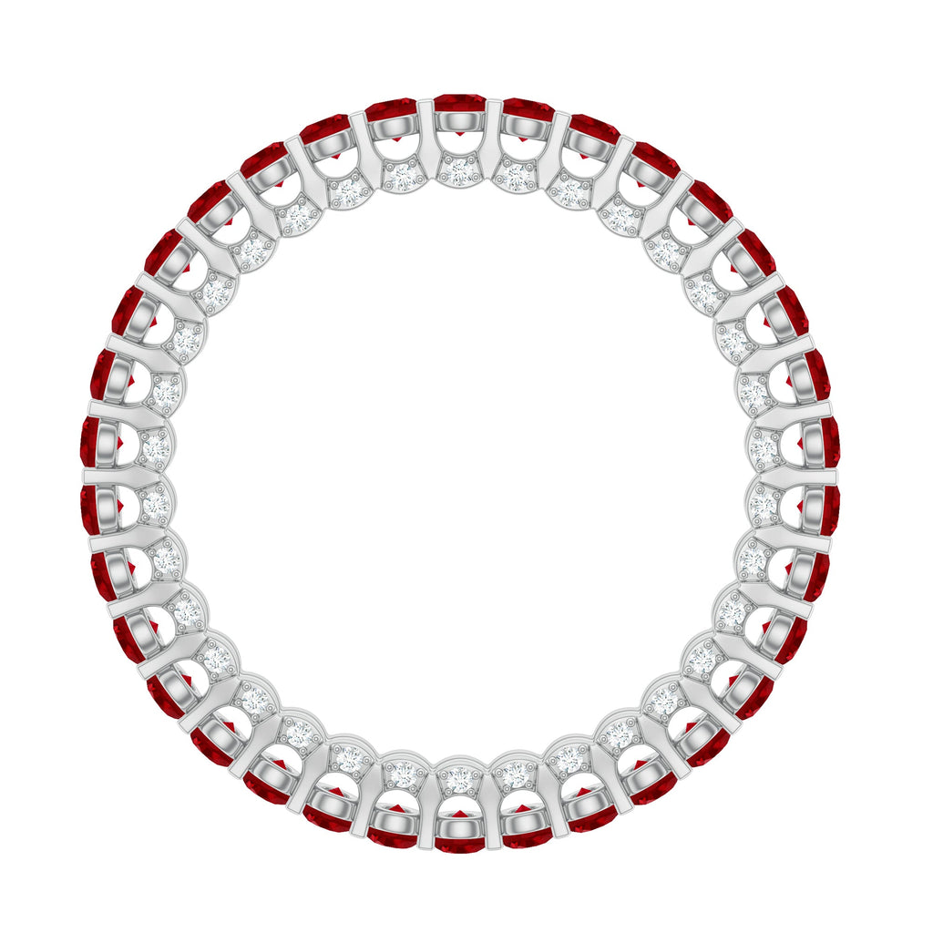 Round Shape Lab Grown Ruby and Diamond Eternity Wedding Band