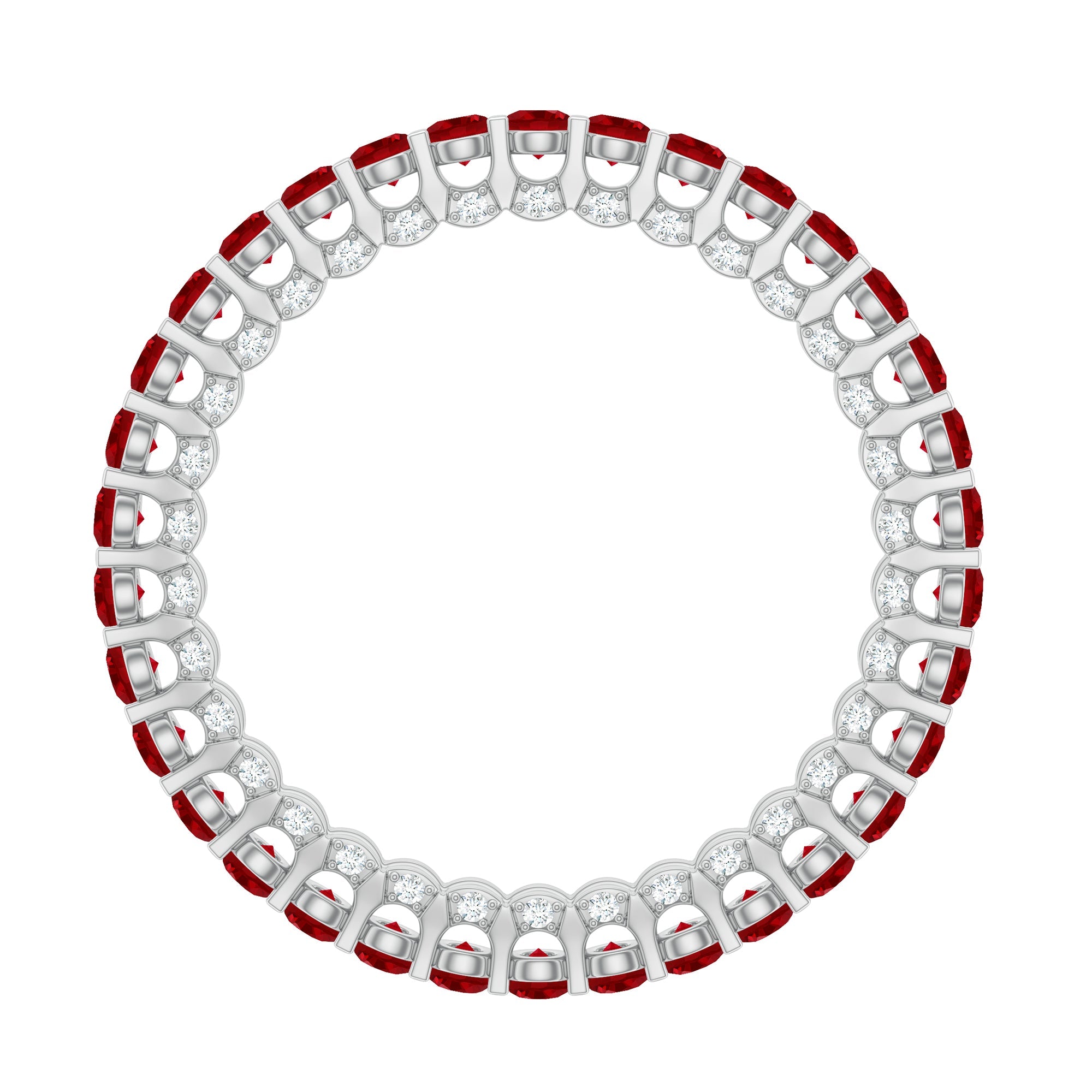 Round Shape Lab Grown Ruby and Diamond Eternity Wedding Band