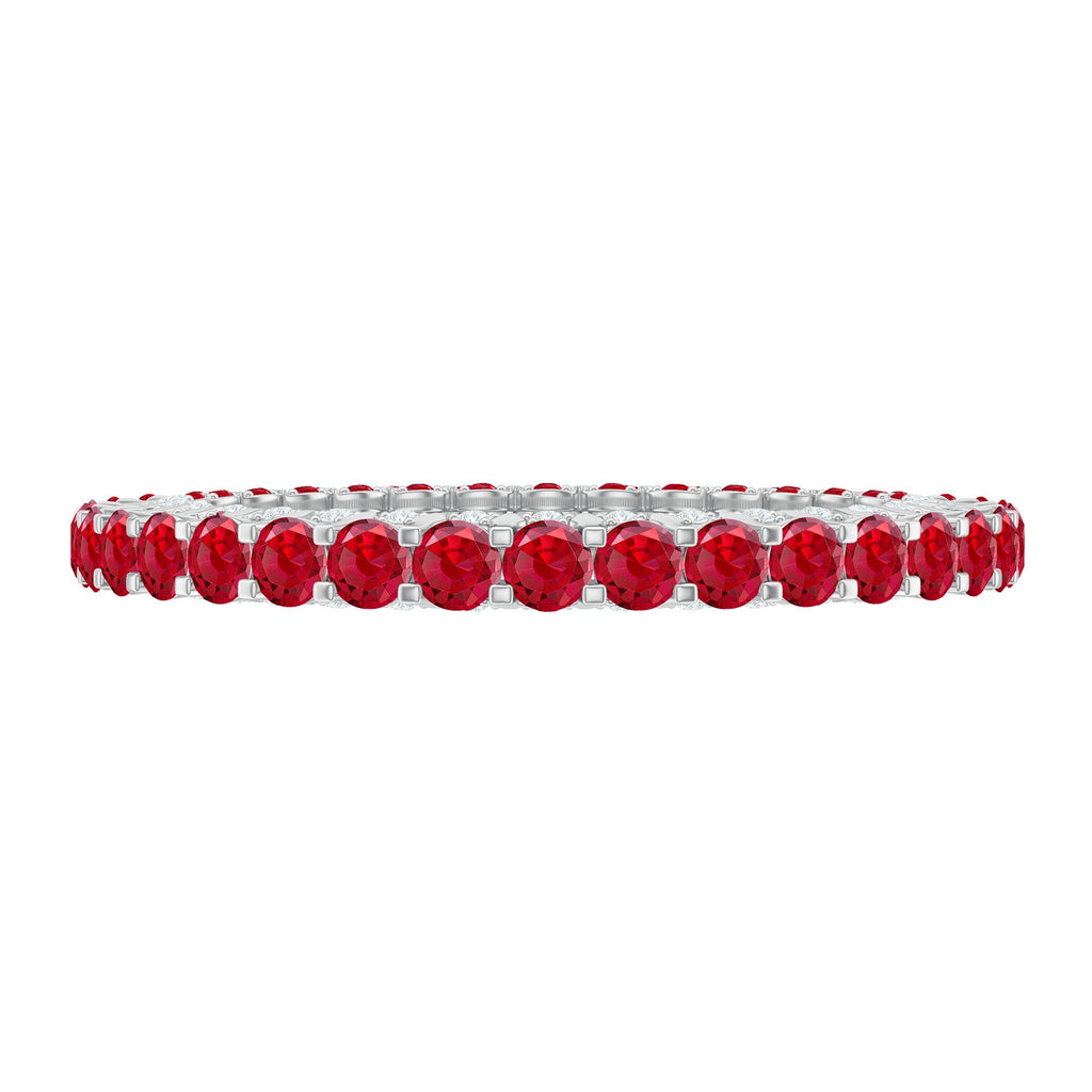 Round Shape Lab Grown Ruby and Diamond Eternity Wedding Band