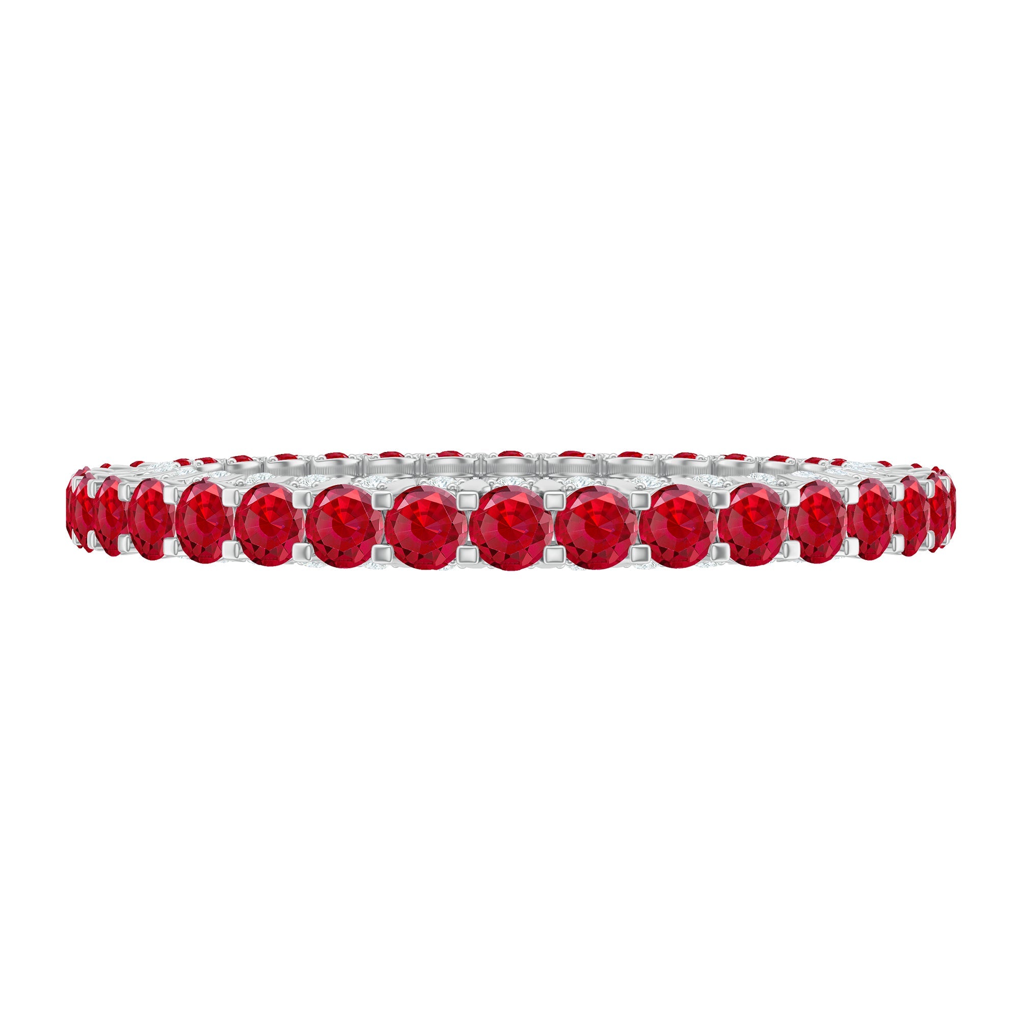 Round Shape Lab Grown Ruby and Diamond Eternity Wedding Band