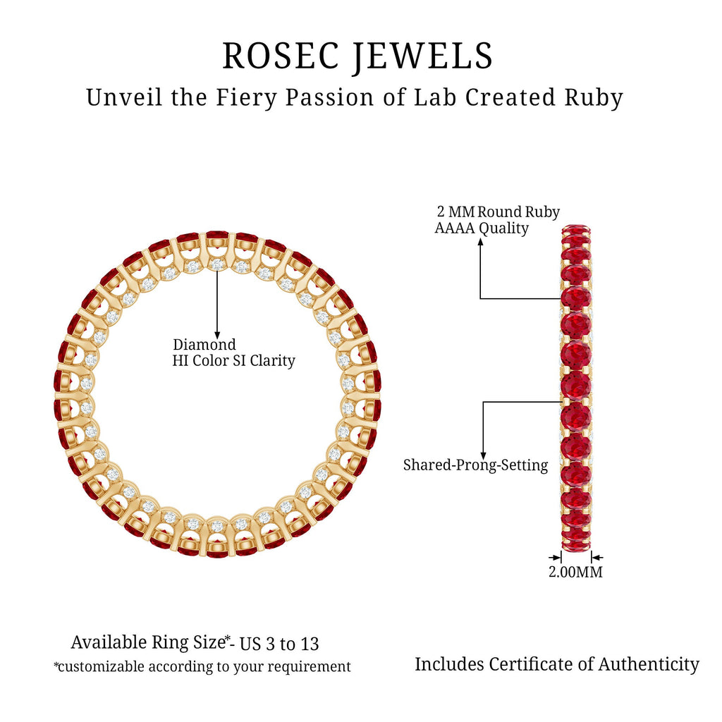 Round Shape Lab Grown Ruby and Diamond Eternity Wedding Band