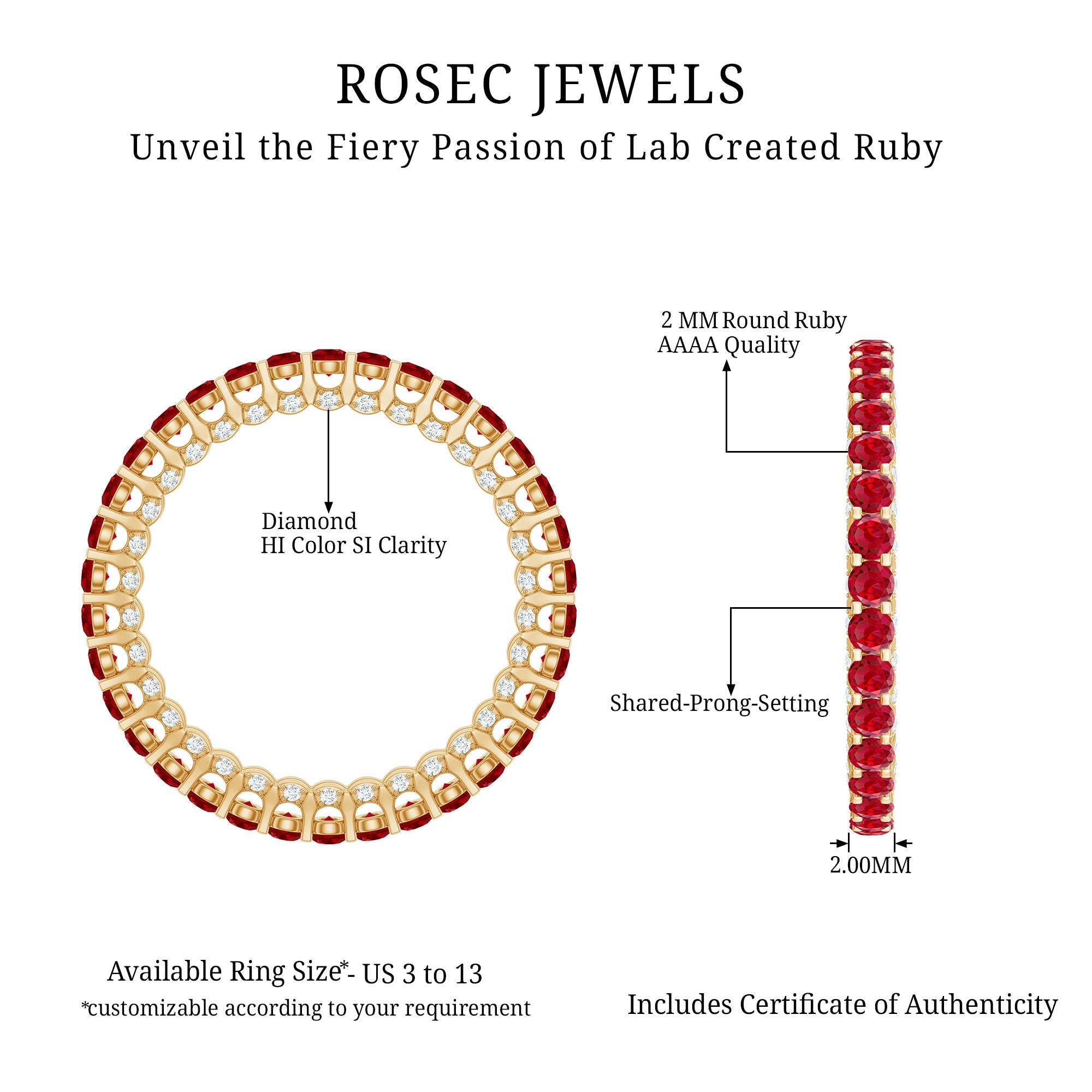 Round Shape Lab Grown Ruby and Diamond Eternity Wedding Band