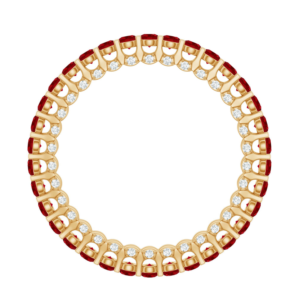 Round Shape Lab Grown Ruby and Diamond Eternity Wedding Band