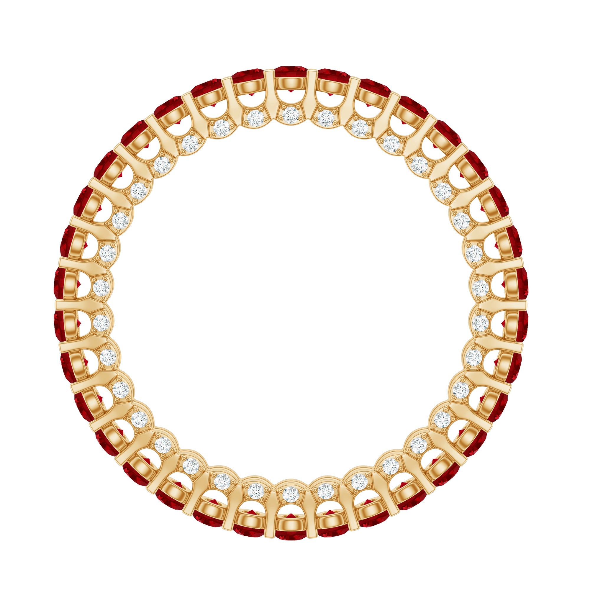Round Shape Lab Grown Ruby and Diamond Eternity Wedding Band