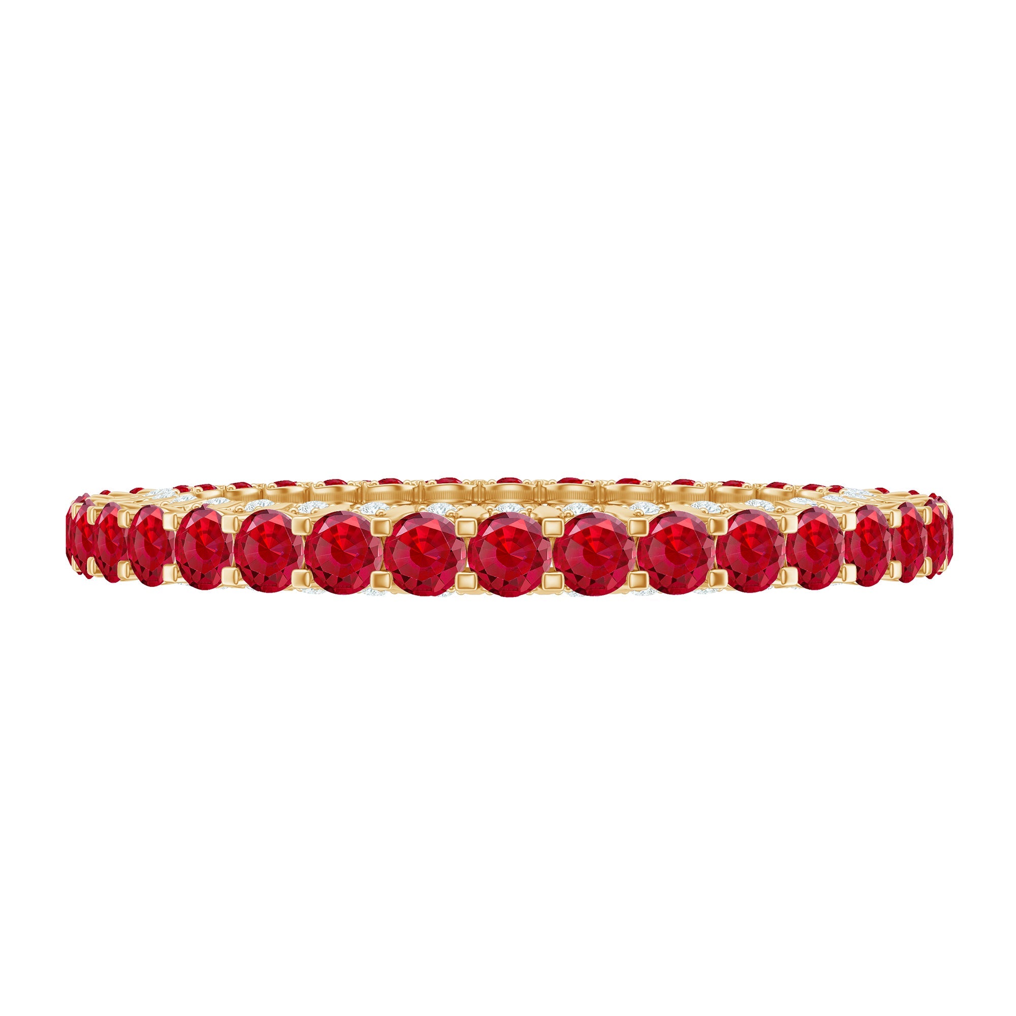 Round Shape Lab Grown Ruby and Diamond Eternity Wedding Band