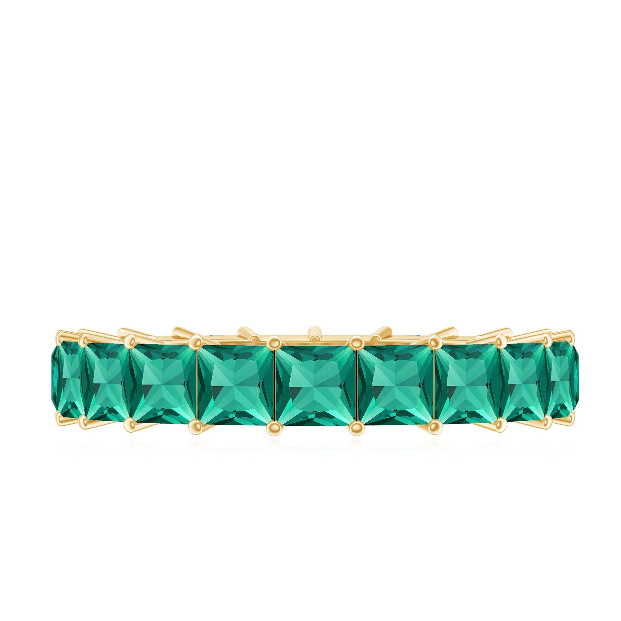 Certified Princess Cut Lab Grown Emerald Wedding Band