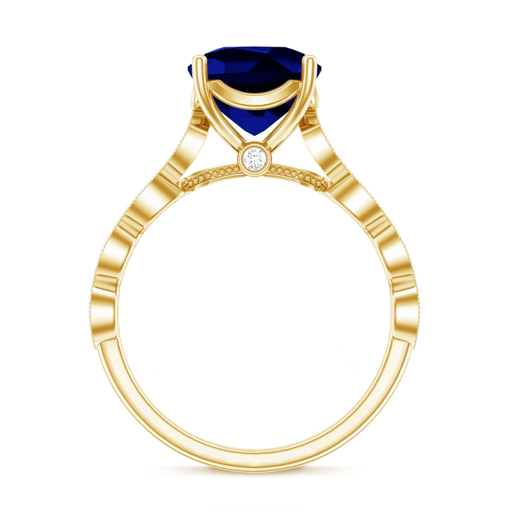 Certified 2.75 Carat Lab Grown Blue Sapphire Cushion Cut Engagement Ring with Diamond