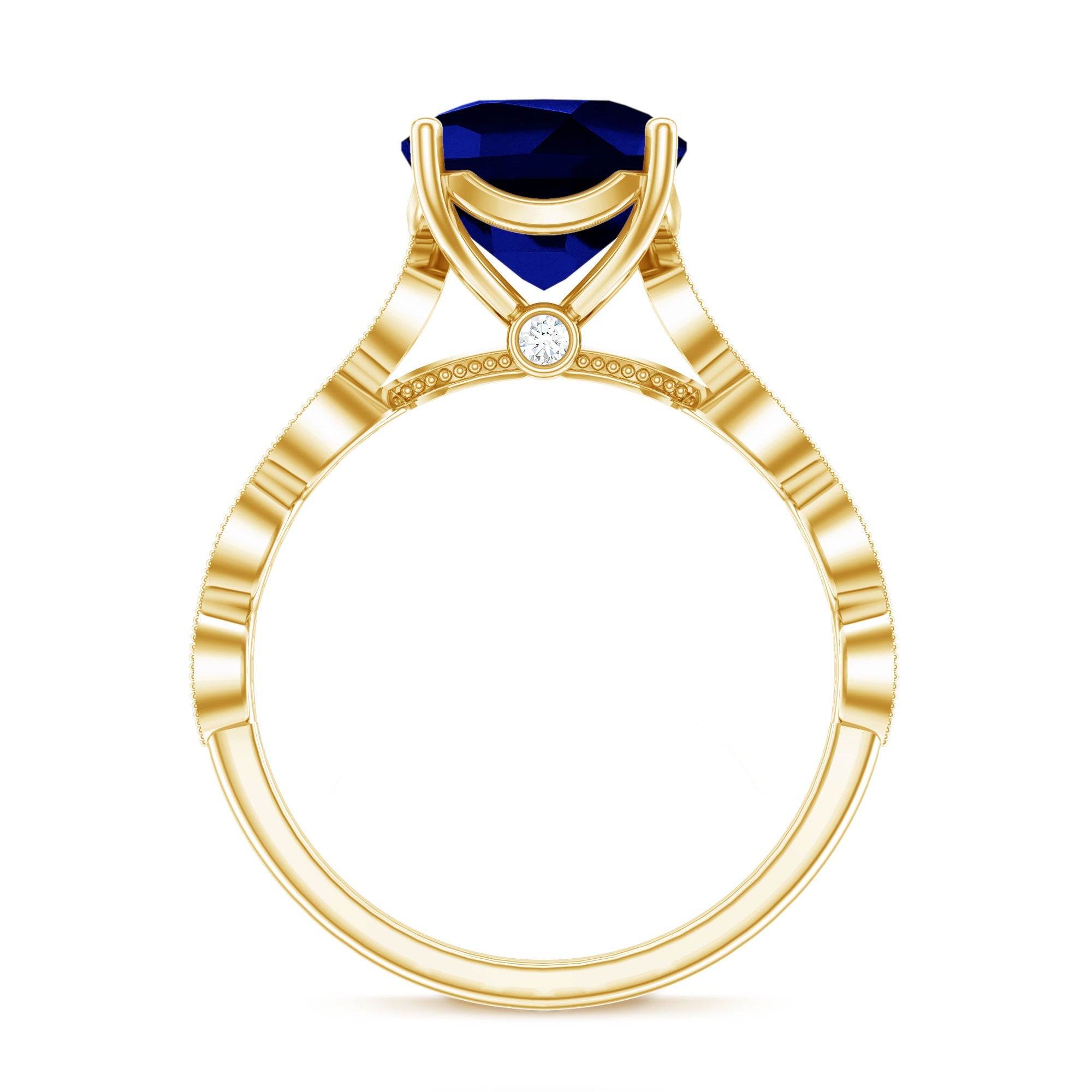Certified 2.75 Carat Lab Grown Blue Sapphire Cushion Cut Engagement Ring with Diamond