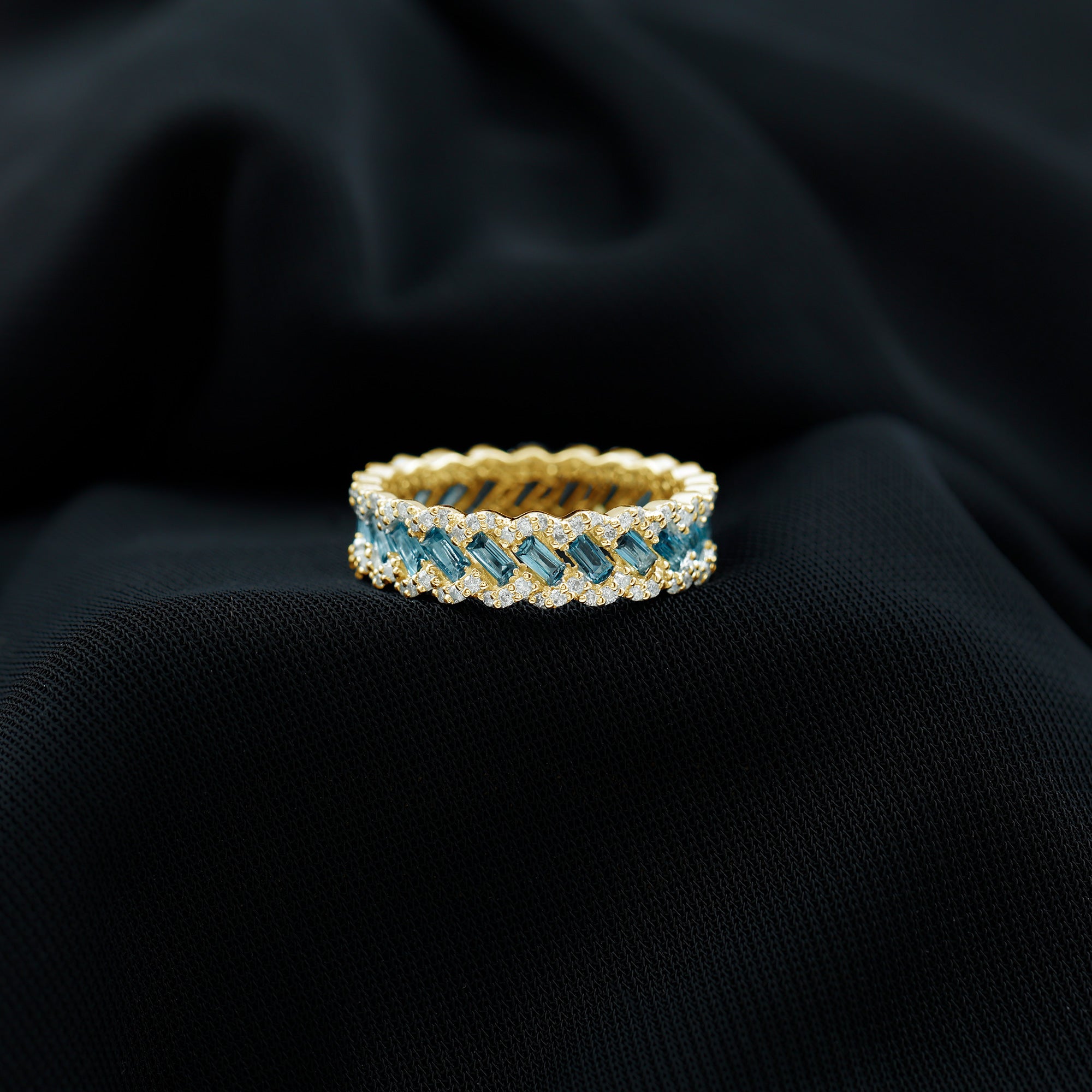 Baguette London Blue Topaz Full Eternity Band with Diamond