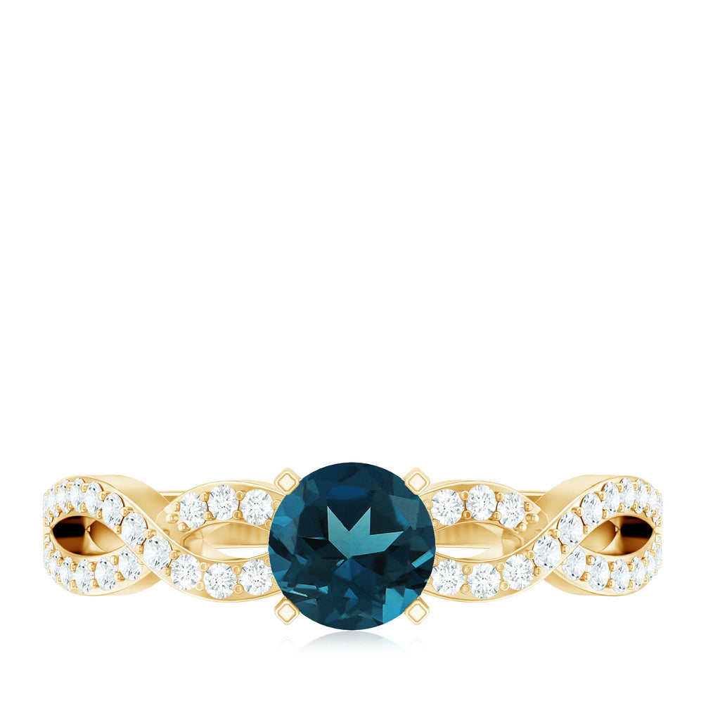 Round Blue Topaz Infinity Engagement Ring with Diamonds