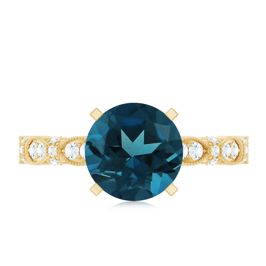 8MM London Blue Topaz Solitaire Engagement Ring with Diamonds