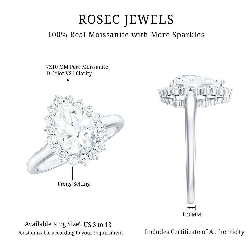Certified Pear Cut Engagement Ring With Moissanite