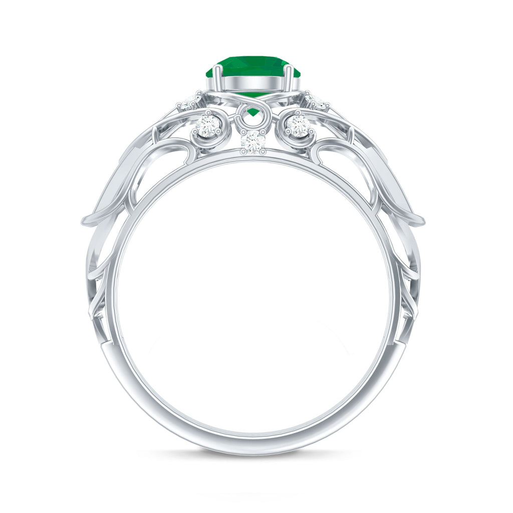 Natural Emerald Diamond Retro Engagement Ring