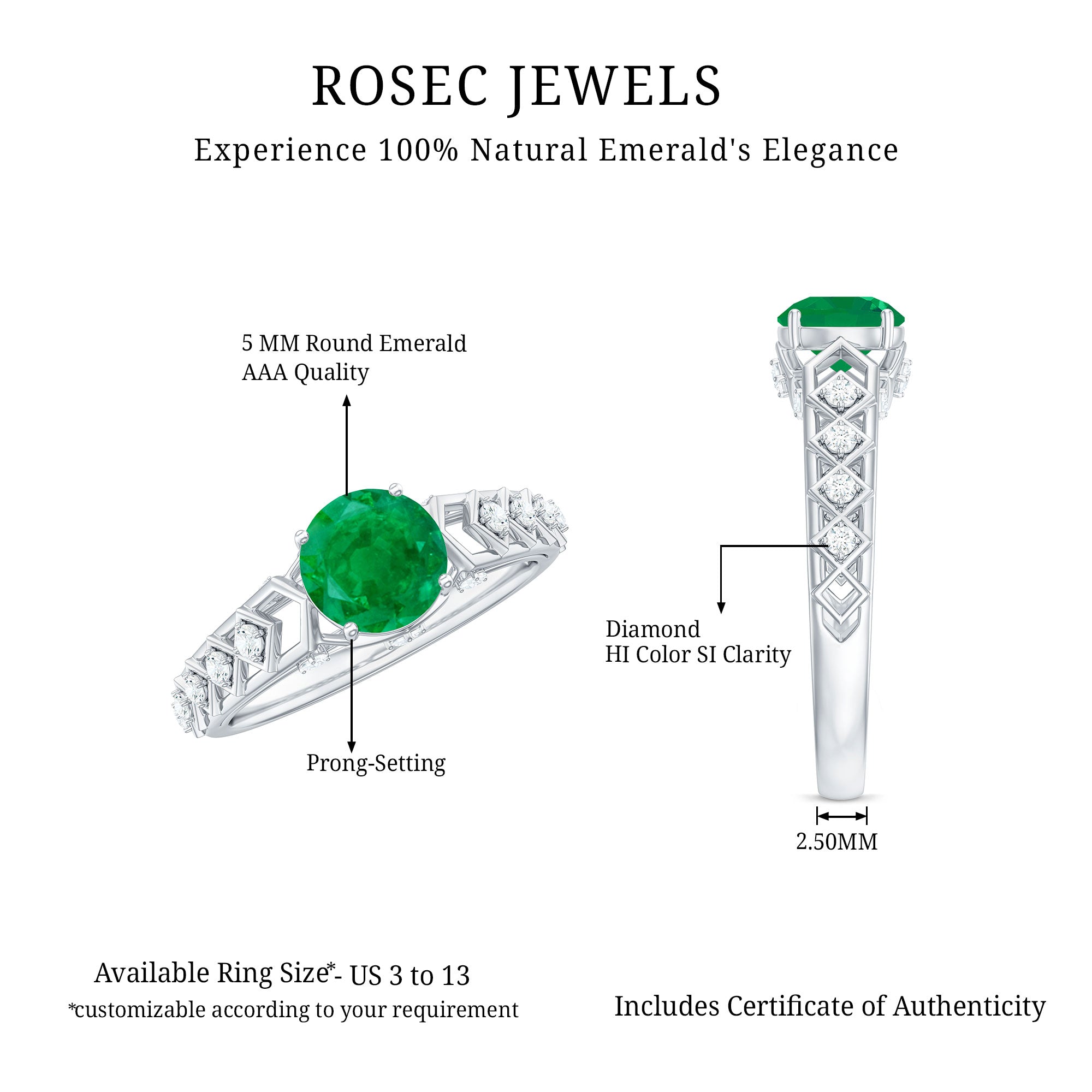 Genuine Emerald Art Deco Engagement Ring with Diamond