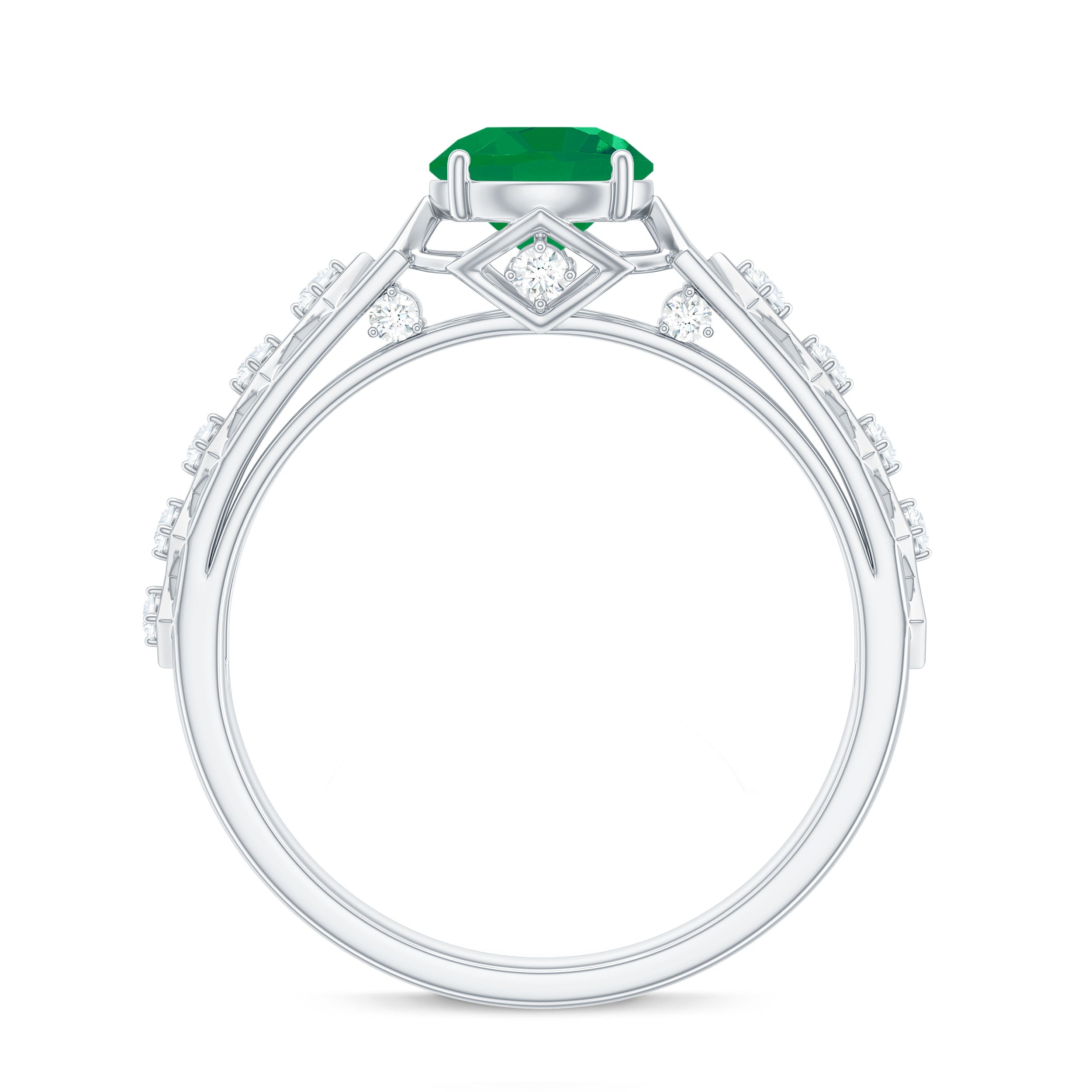 Genuine Emerald Art Deco Engagement Ring with Diamond
