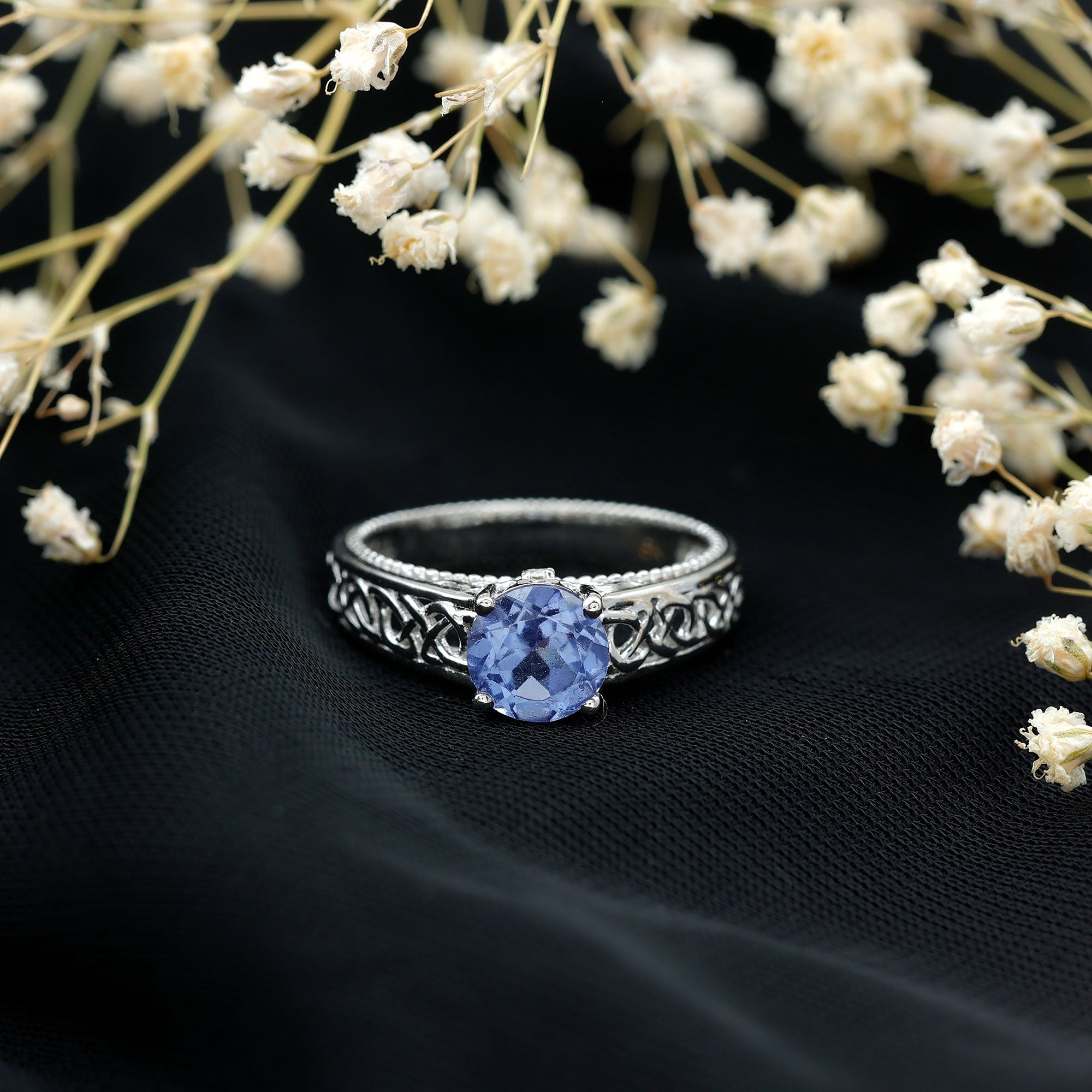 1.6 Carat Lab Created Tanzanite Engagement Ring with Celtic Design