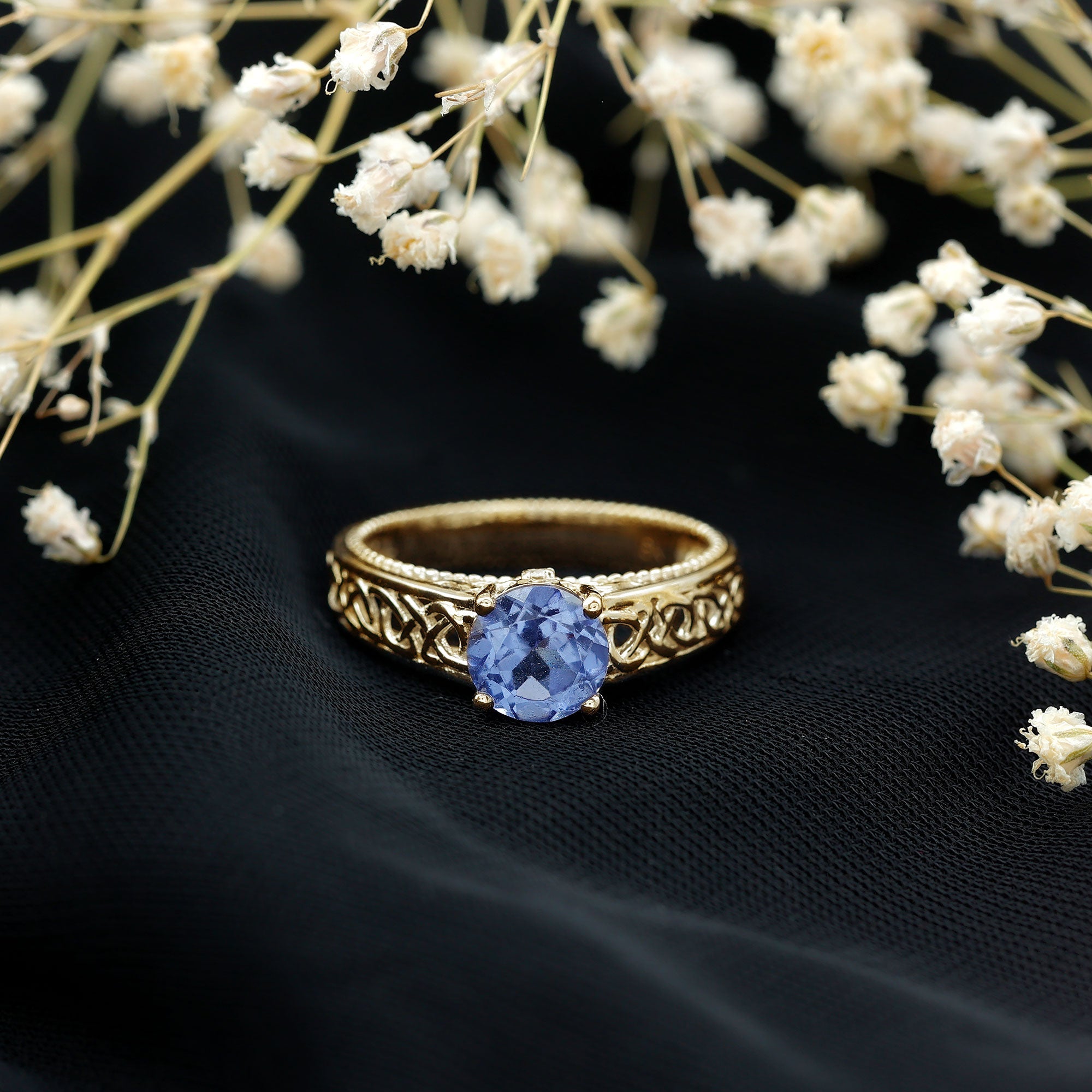 1.6 Carat Lab Created Tanzanite Engagement Ring with Celtic Design