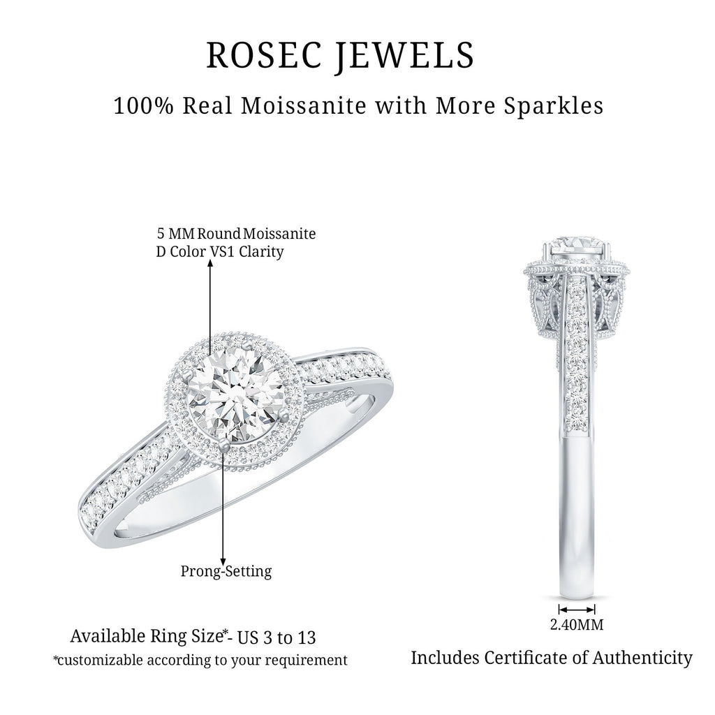 Certified Round Moissanite Halo Engagement Ring for Women