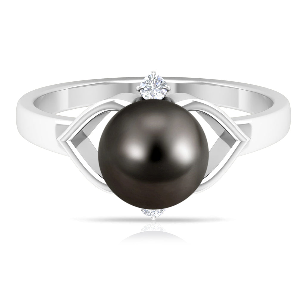 Genuine Tahitian Pearl Solitaire Split Shank Engagement Ring with Diamond
