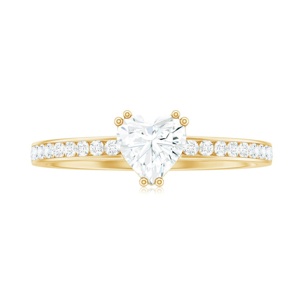 Solitaire Moissanite Heart Promise Ring with Side Stones