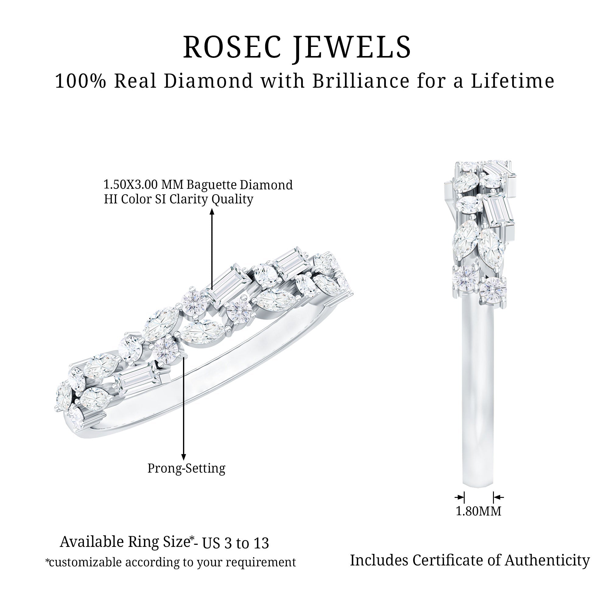 Real Diamond Half Eternity Band Ring