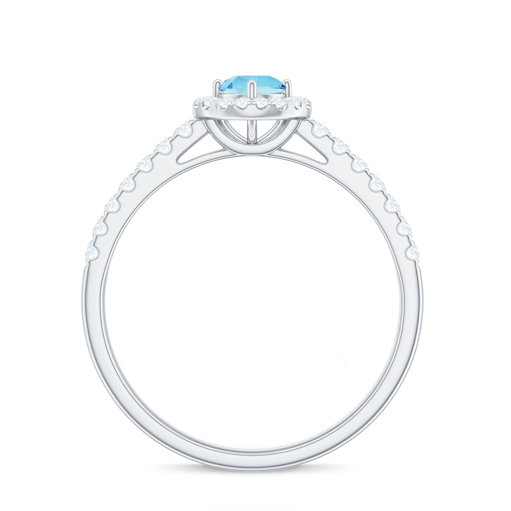 Certified Natural Aquamarine Engagement Ring with Diamond Halo