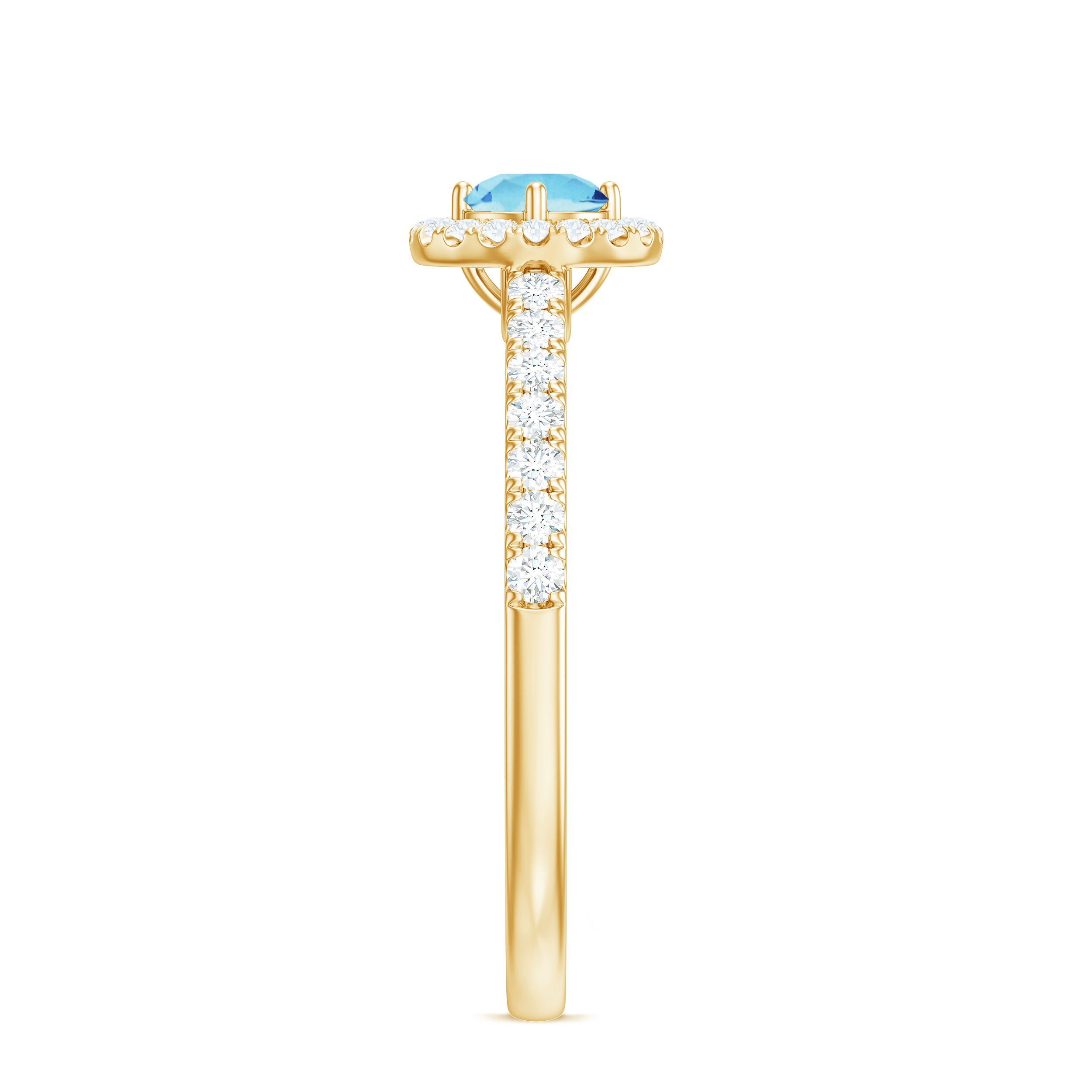 Certified Natural Aquamarine Engagement Ring with Diamond Halo