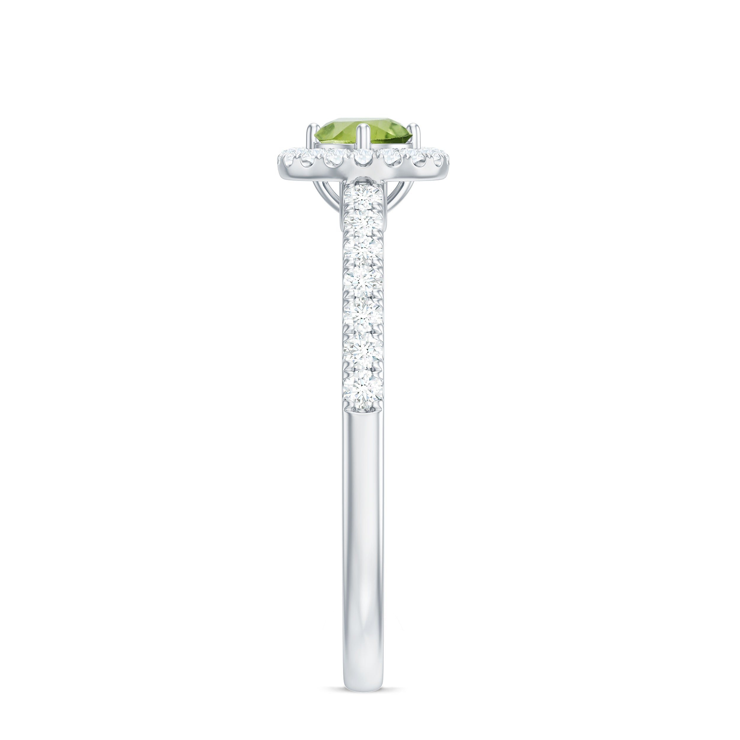 Genuine Half Carat Peridot Engagement Ring with Diamond Halo