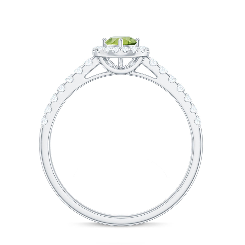 Genuine Half Carat Peridot Engagement Ring with Diamond Halo