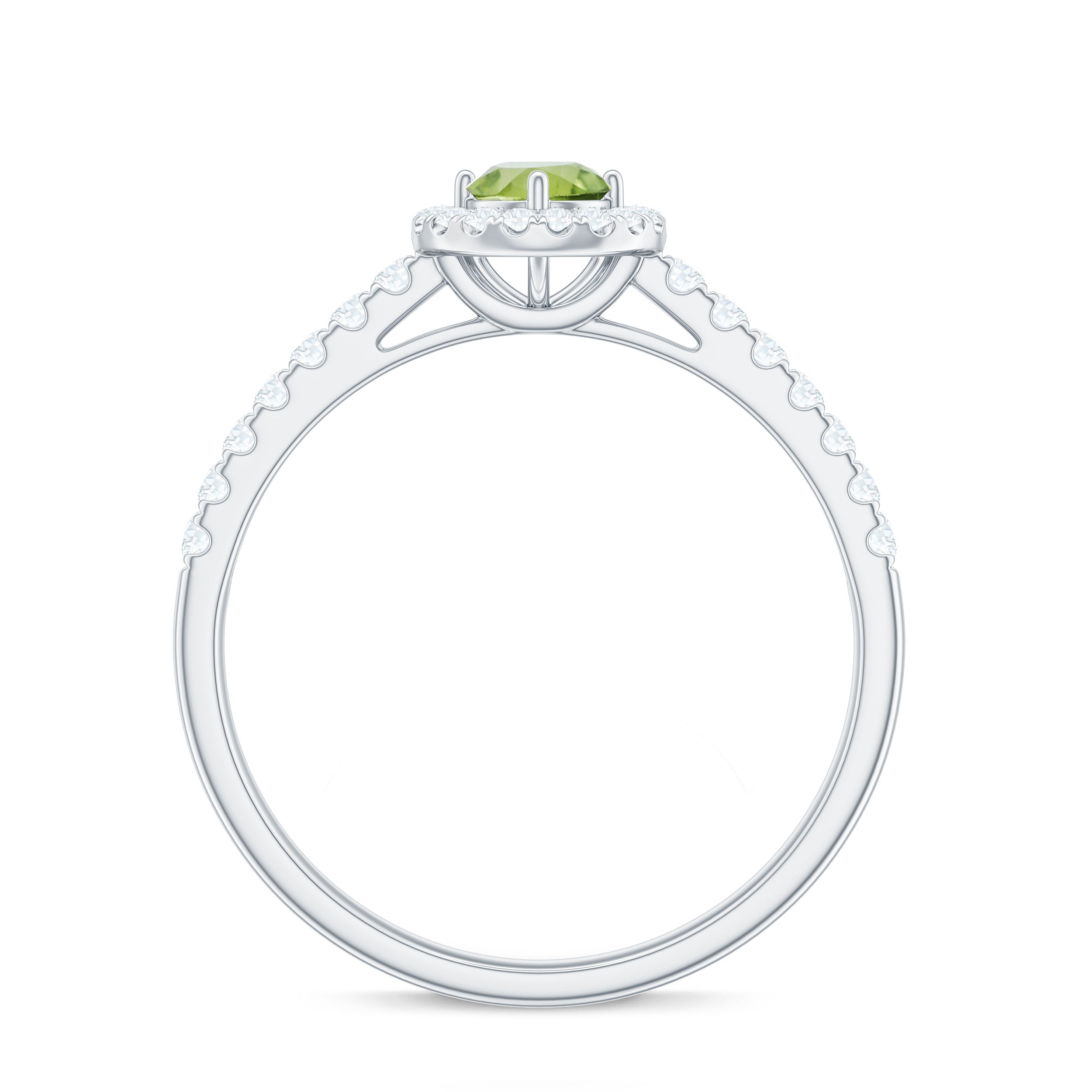 Genuine Half Carat Peridot Engagement Ring with Diamond Halo