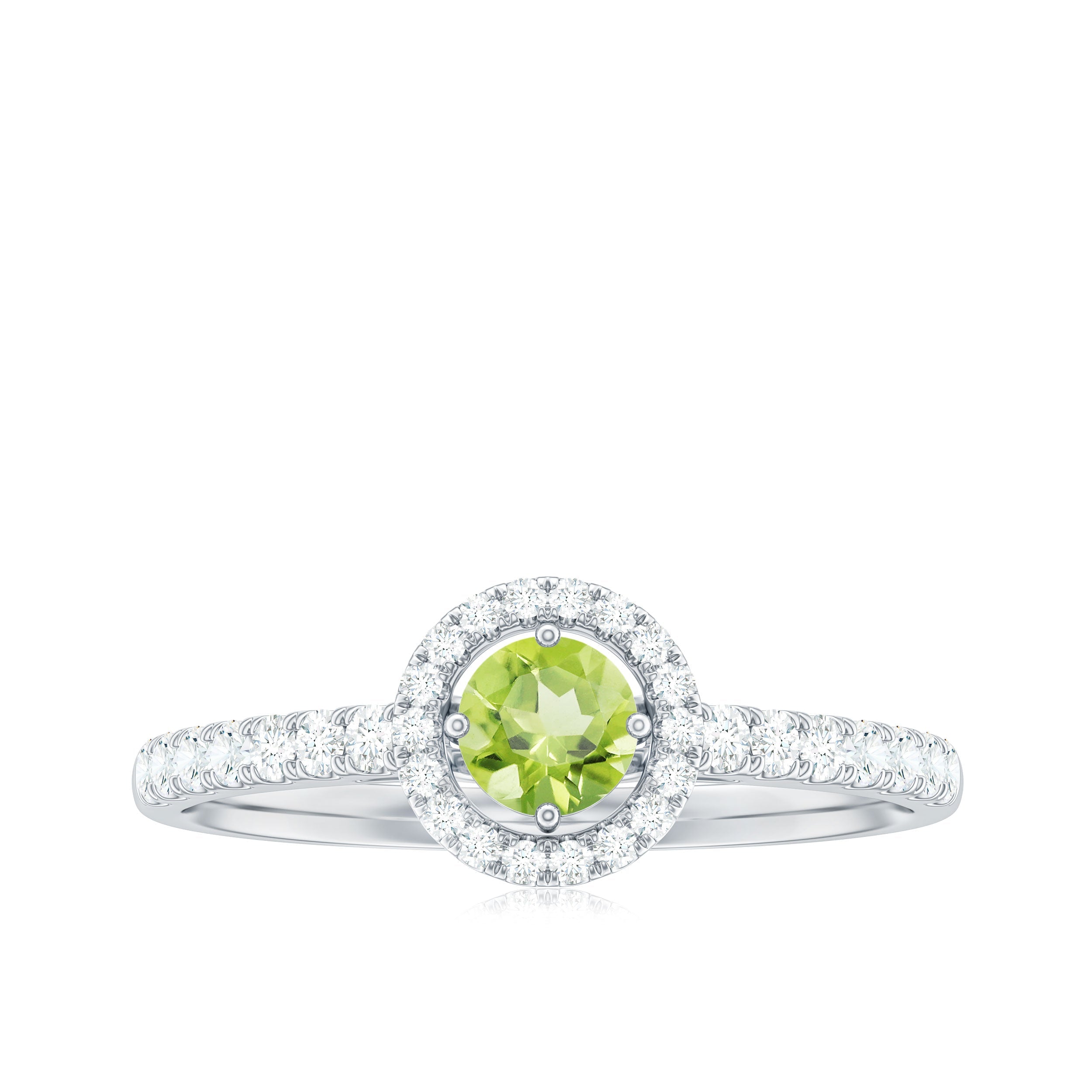 Genuine Half Carat Peridot Engagement Ring with Diamond Halo