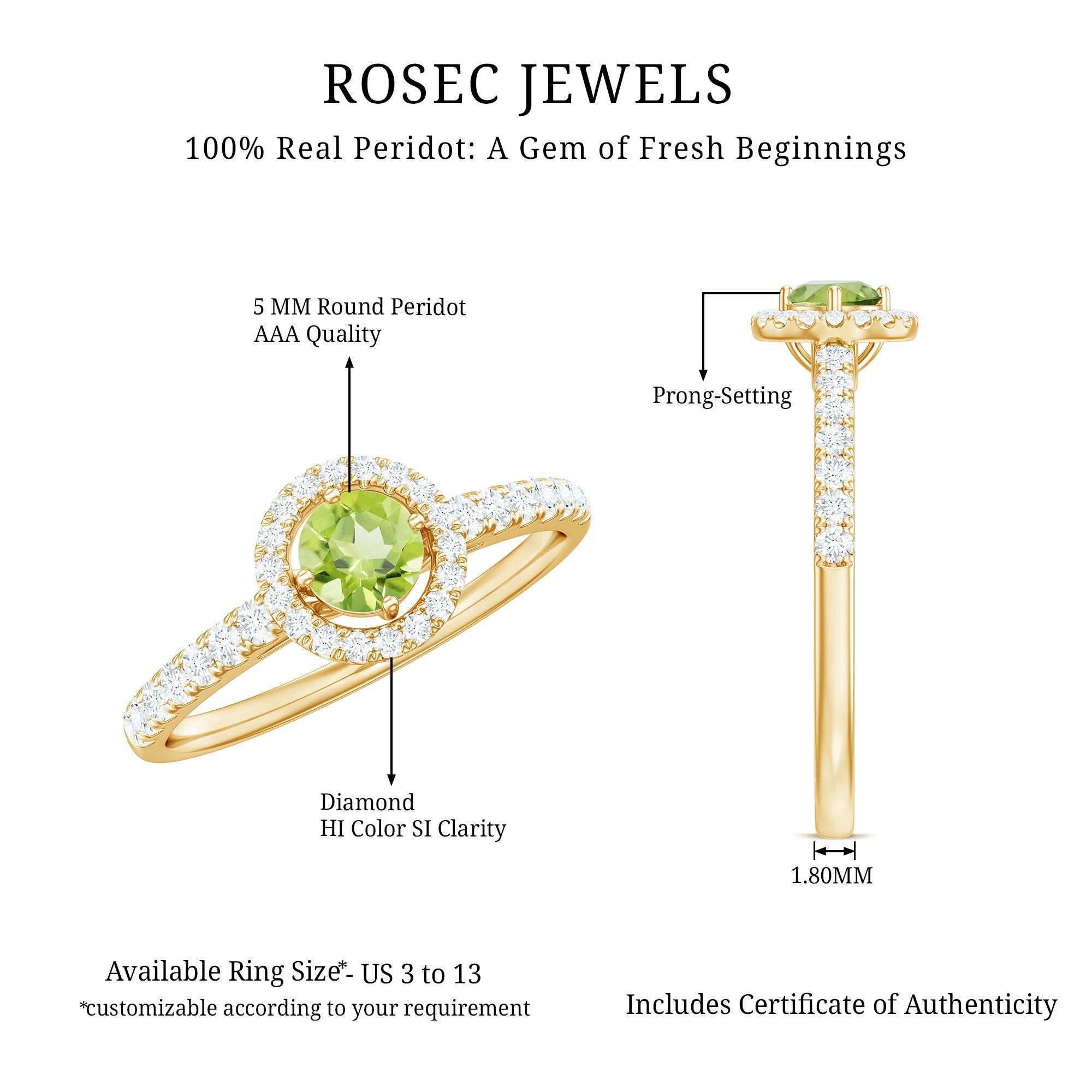 Genuine Half Carat Peridot Engagement Ring with Diamond Halo