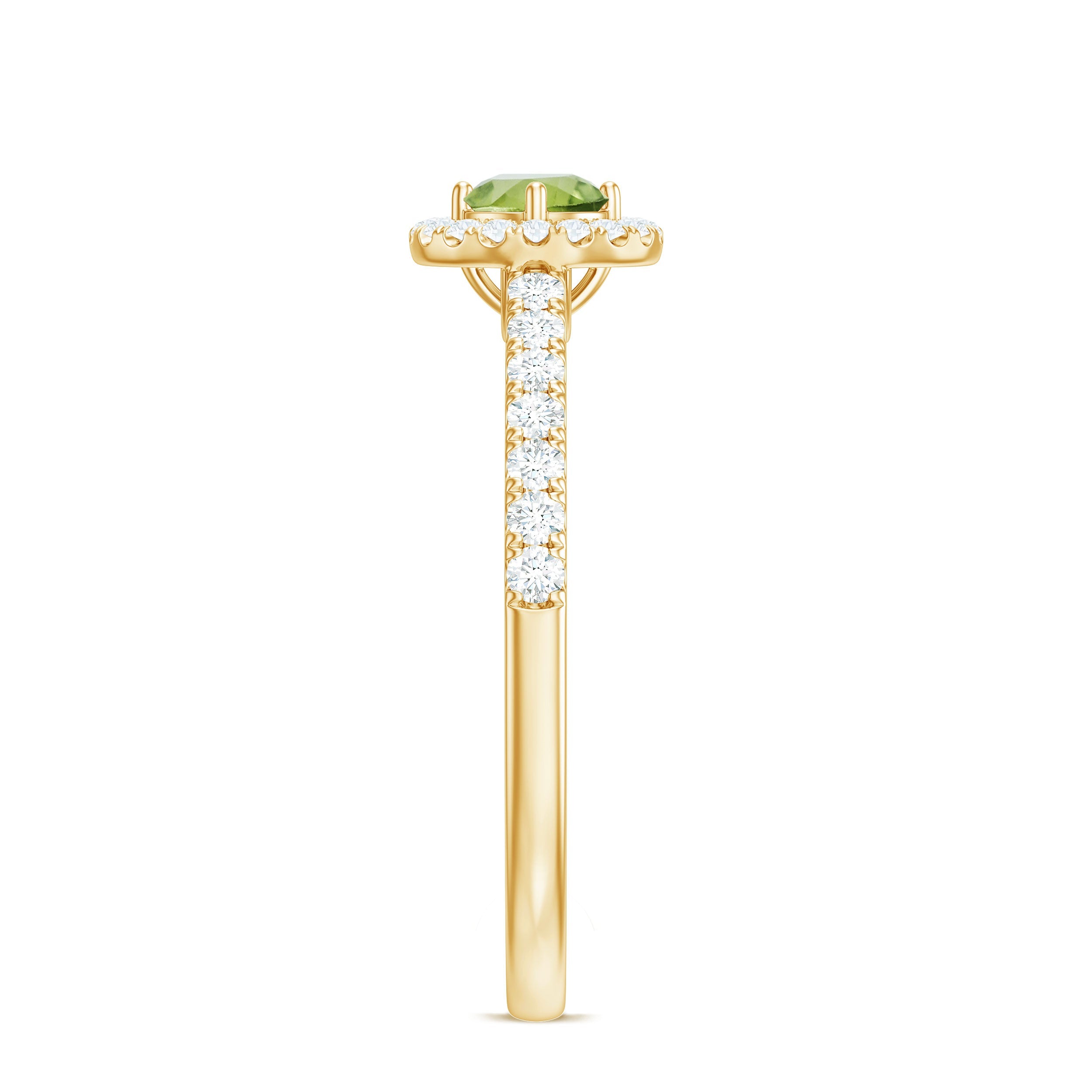 Genuine Half Carat Peridot Engagement Ring with Diamond Halo