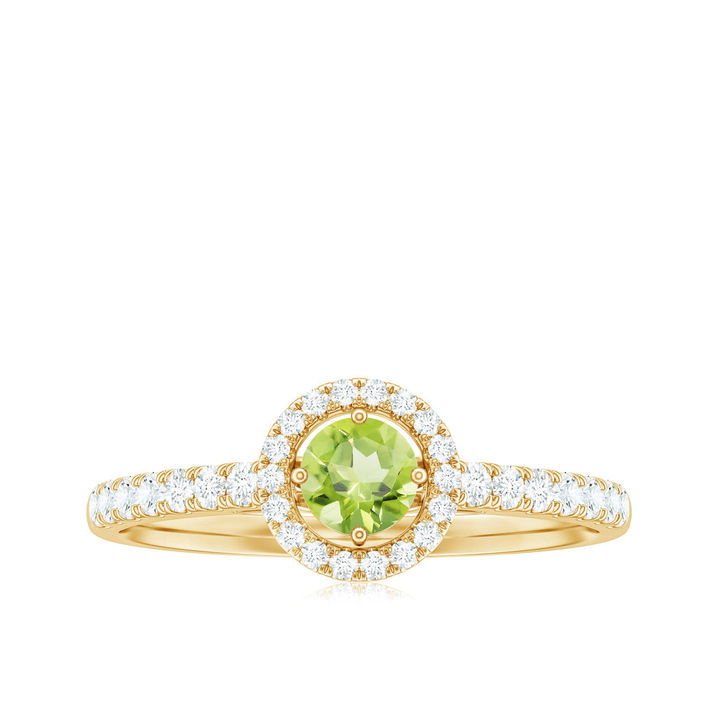 Genuine Half Carat Peridot Engagement Ring with Diamond Halo