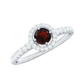 Garnet Minimal Engagement Ring with Diamond Halo