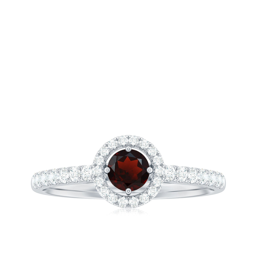 Garnet Minimal Engagement Ring with Diamond Halo